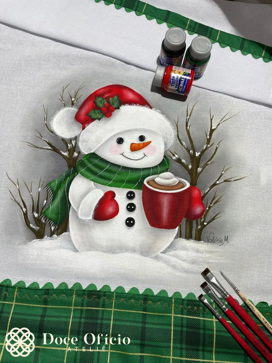 Pano de copa natalino Boneco de Neve