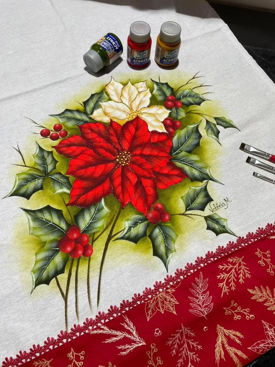 Pano de copa natalino Arranjo de Poinsétias