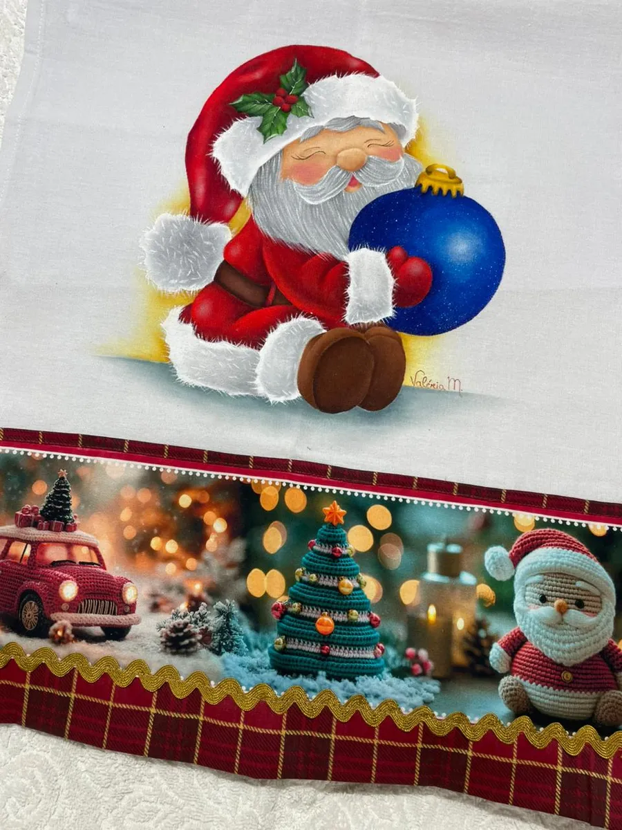 Pano de copa natalino Papai Noel